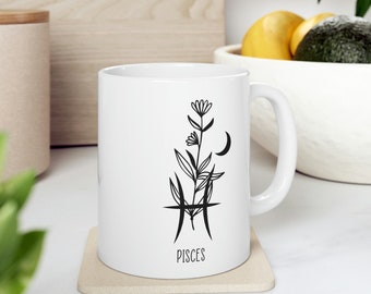Pisces Zodiac Sign Ceramic Mug, Gift for Mom, Teacher Gift, Friend Gift