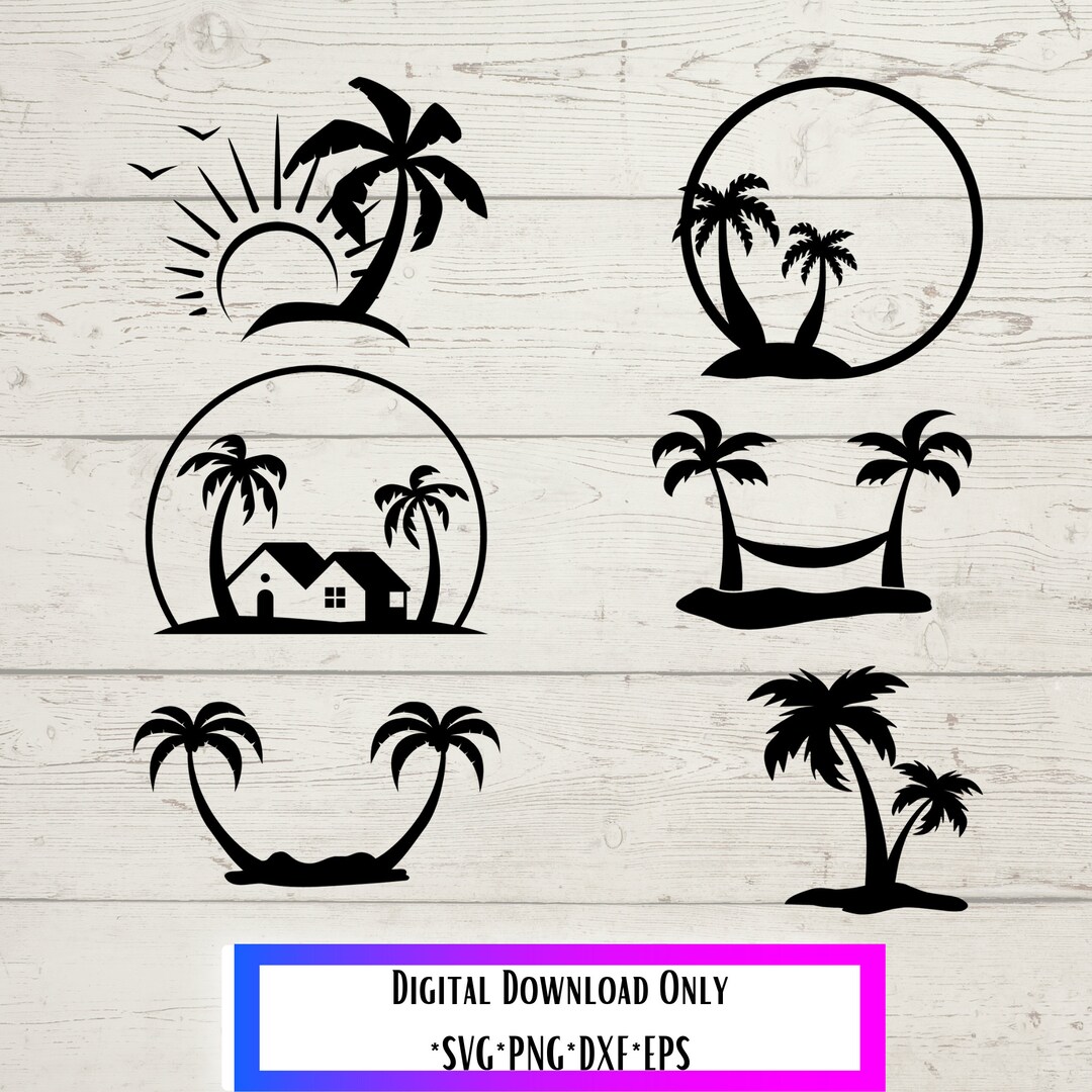 Palmen svg, Instant Download, Strand svg, tropisch, Sonnenuntergang ...