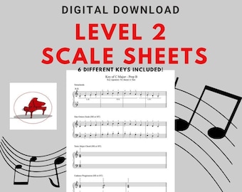 Beginner Piano Scale Sheets 6 Keys 1 Variation of Printable Pdfs - Etsy