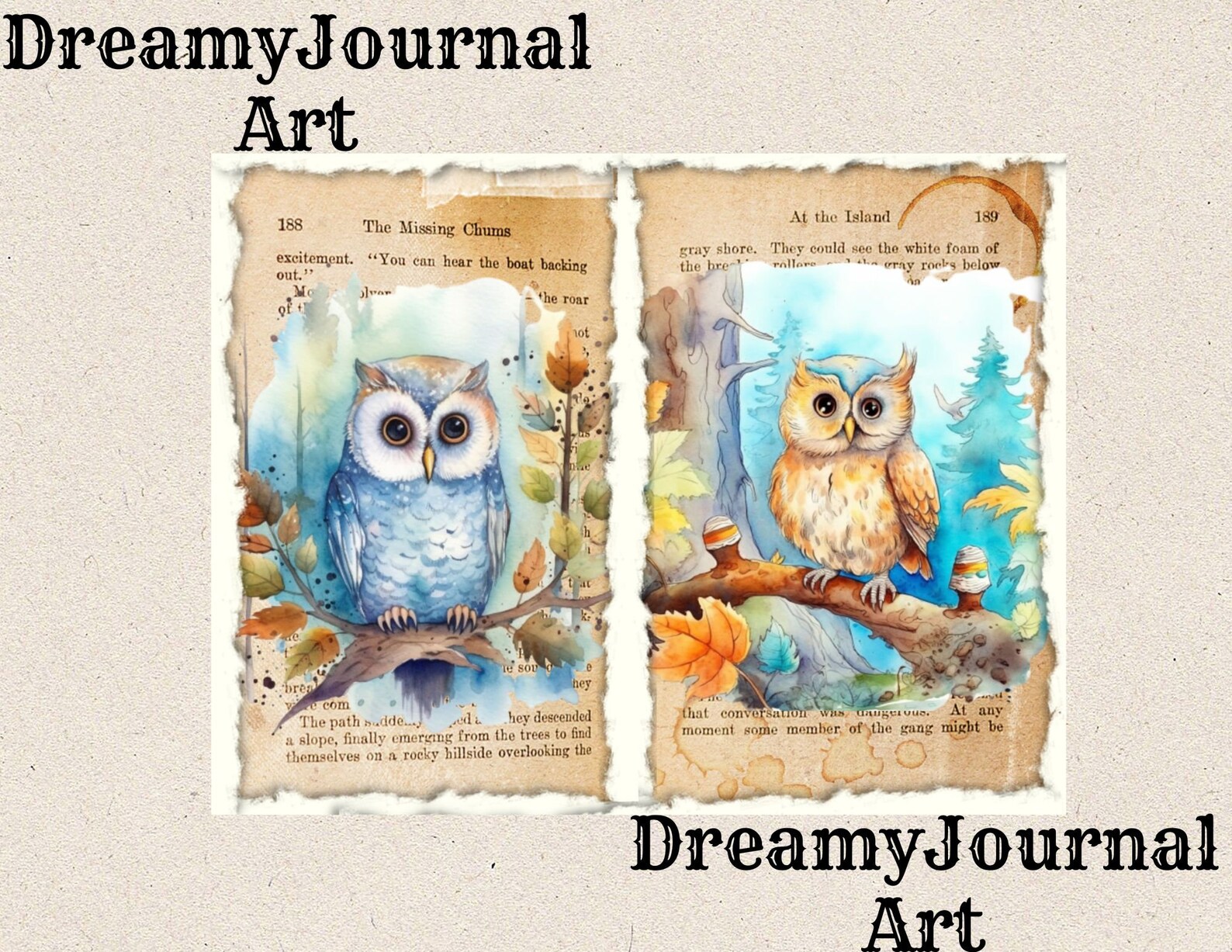 Printable Owl Junk Journal Pages, Watercolor Owl Journal Pages, Digital