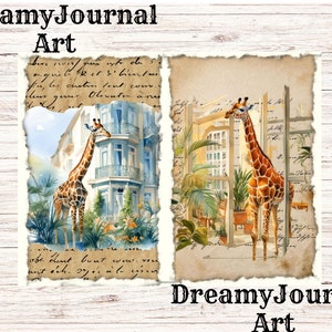 Watercolor Giraffes Junk Journal, Printable Junk Journal Pages, Giraffes Ephemera Pages, Digital Download Junk Journal Digital Collage Sheet image 6