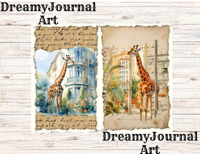 Watercolor Giraffes Junk Journal, Printable Junk Journal Pages, Giraffes Ephemera Pages, Digital Download Junk Journal Digital Collage Sheet image 6