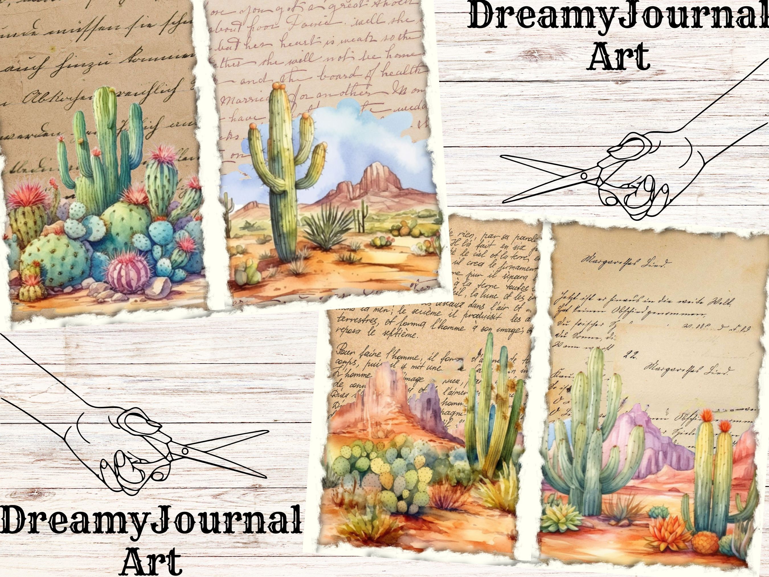 Cactus Printable Pages, Junk Journal Kit, Watercolor Cactus Succulent