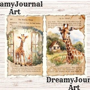 Watercolor Giraffes Junk Journal, Printable Junk Journal Pages, Giraffes Ephemera Pages, Digital Download Junk Journal Digital Collage Sheet image 5