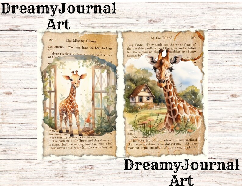 Watercolor Giraffes Junk Journal, Printable Junk Journal Pages, Giraffes Ephemera Pages, Digital Download Junk Journal Digital Collage Sheet image 5