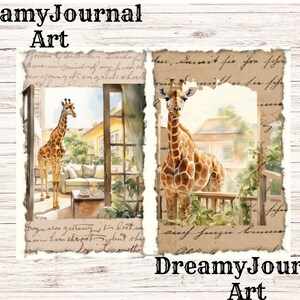 Watercolor Giraffes Junk Journal, Printable Junk Journal Pages, Giraffes Ephemera Pages, Digital Download Junk Journal Digital Collage Sheet image 4