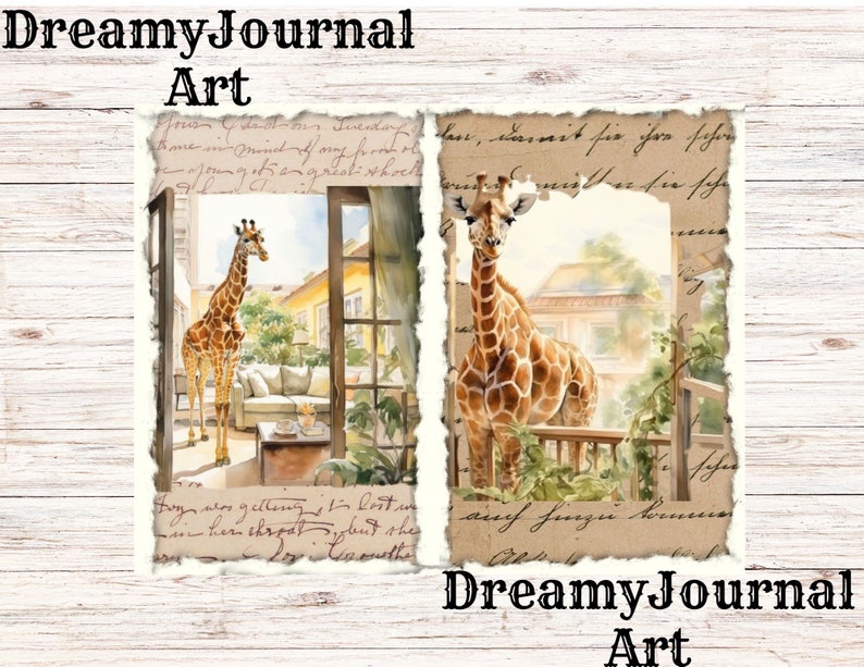 Watercolor Giraffes Junk Journal, Printable Junk Journal Pages, Giraffes Ephemera Pages, Digital Download Junk Journal Digital Collage Sheet image 4