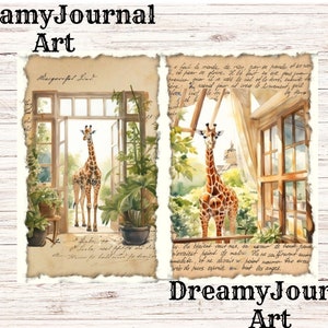 Watercolor Giraffes Junk Journal, Printable Junk Journal Pages, Giraffes Ephemera Pages, Digital Download Junk Journal Digital Collage Sheet image 7