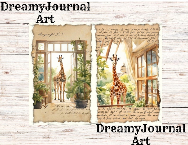 Watercolor Giraffes Junk Journal, Printable Junk Journal Pages, Giraffes Ephemera Pages, Digital Download Junk Journal Digital Collage Sheet image 7