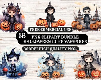 Watercolor Halloween Cute Clipart, Clipart Pack, 18, PNG High Quality Clipart, Digital Download Clipart, Card Making, Without Background, A4