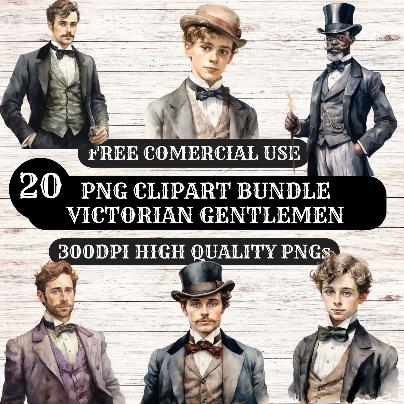 Watercolor Victorian Man Clipart, Clipart Pack, 20, PNG High Quality ...