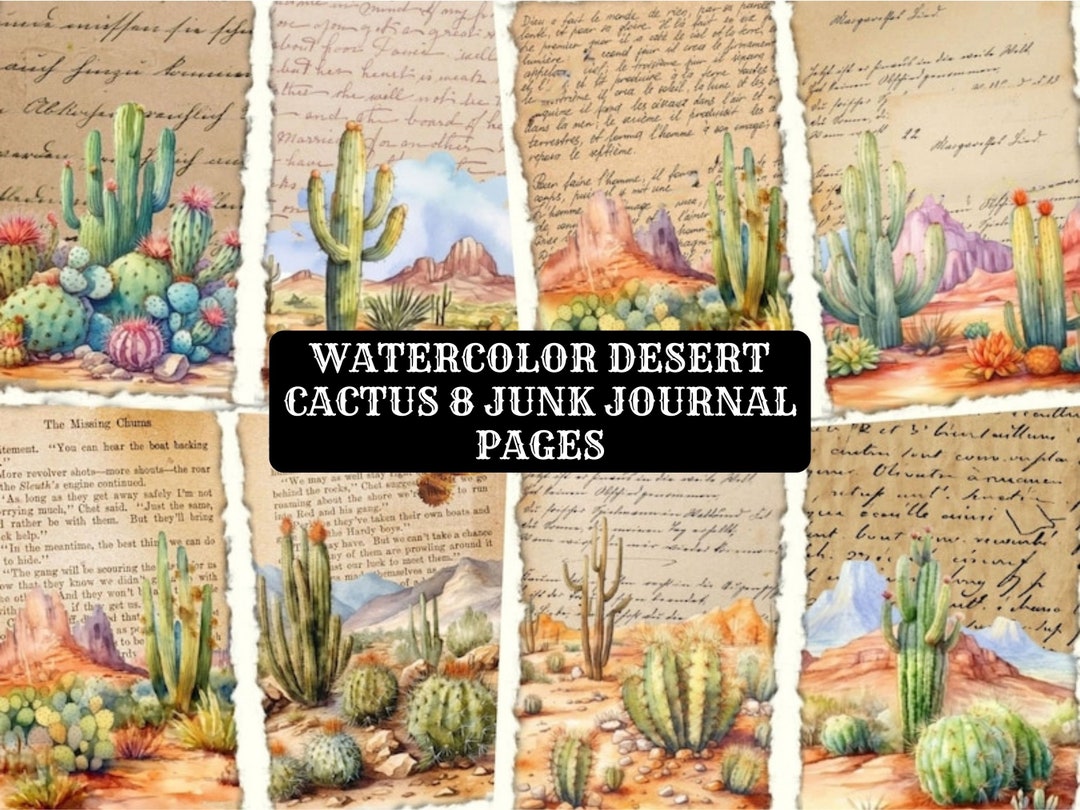 Cactus Printable Pages, Junk Journal Kit, Watercolor Cactus Succulent