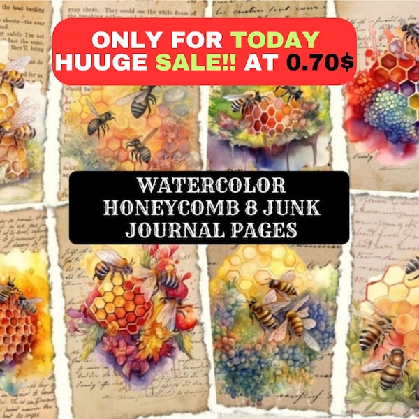 Watercolor Honeycomb Junk Journal Printable Pages, Honeycomb Junk Journal Kit, Junk Journal Paper Digital Collage Sheet, Instant Download