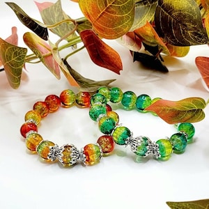 Ombre Glow in The Dark Luminous Glass Lampwork Green Glow 12mm Gold Sand Inlay Design Crystal Bead Bracelet