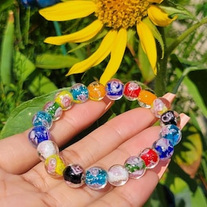 Multicolor Glow in The Dark 10mm Glass Lampwork Bead Bracelet for Men, Women