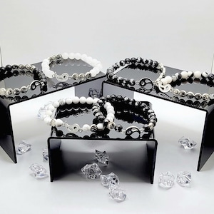 Natural Yin Yang Beaded Stretch Gemstone Bracelet Set for Single Couples Friend Unisex Jade Obsidian Agate Howlite Crystal Bead Bracelet