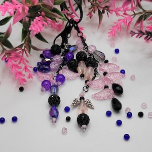 Llavero con alas de ángel, llavero giratorio con cuentas de vidrio en forma de alas rosas y dijes desmontables para bolsos, billeteras y teléfonos celulares