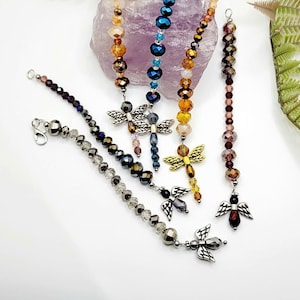 Pingente de celular com miçangas: libélula e anjo de vidro, chaveiros com cordão removível