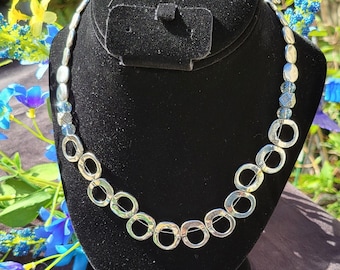 Silver Metal Ring Bead, Cubic Zirconia Beaded Statement Necklace