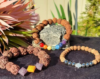 5 Face Mukhi Rudraksha Bracelet with Gemstone, Chakra Beads