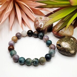 Fancy Jasper 10mm Multicolor Gemstone Bracelet for Inner Peace and Balance, Unisex Beaded Bracelet