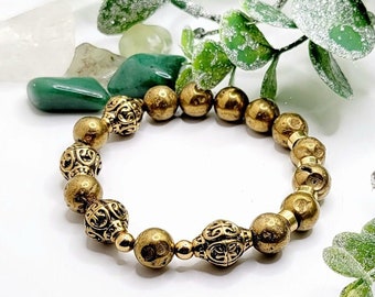 Antique Style Gold Bicone Bead Gold Druzy Crystal Agate Natural Healing Gemstone Bracelet for Men, Women