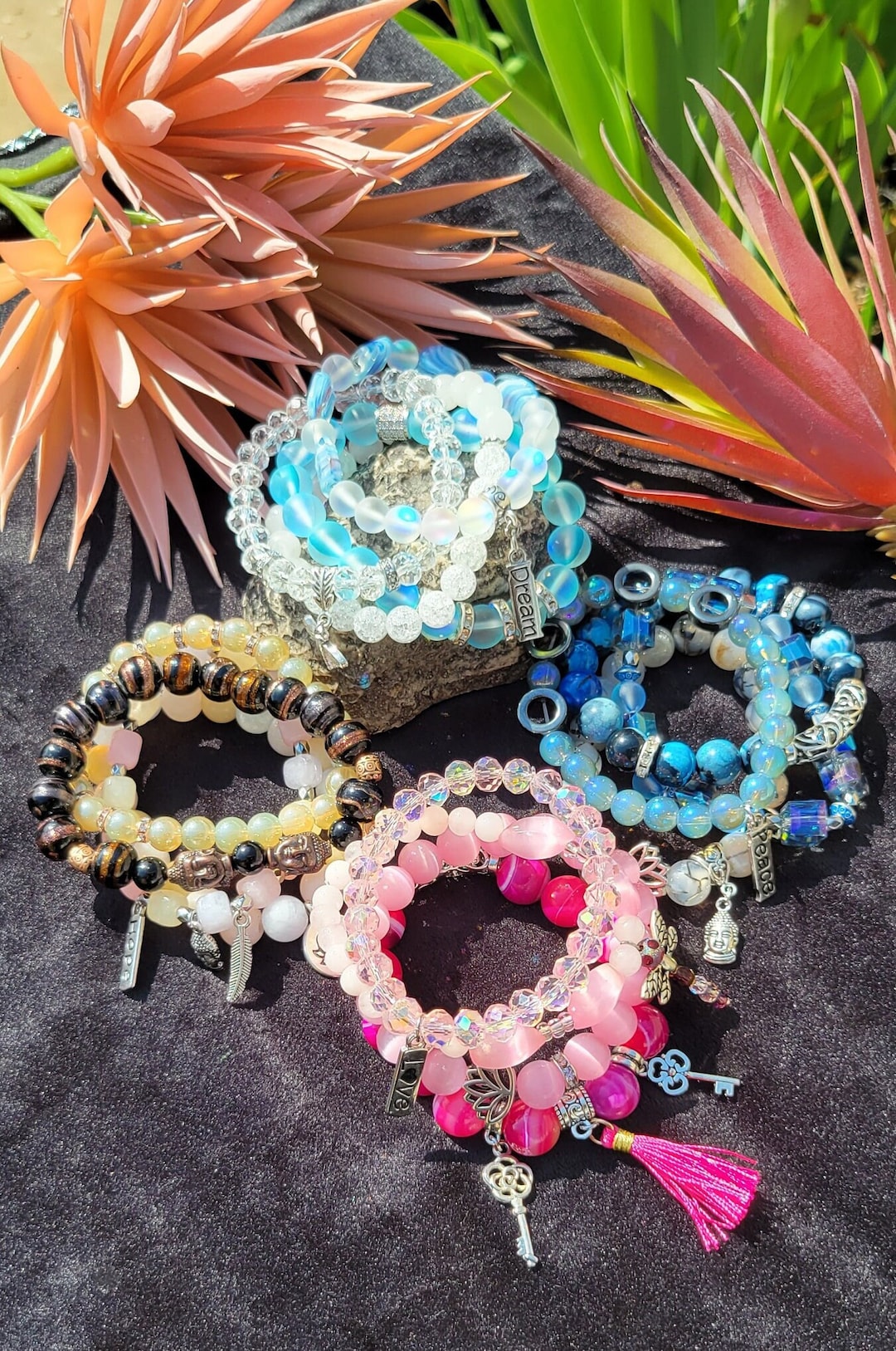 Bohemian Acrylic Wide Bangle Bracelet Set