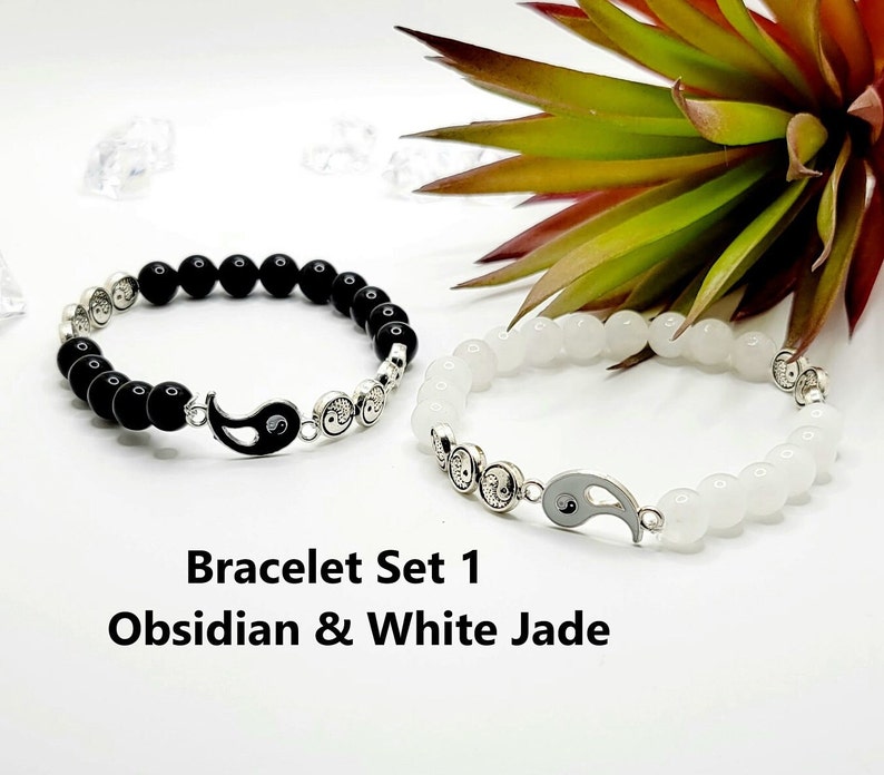 Natural Yin Yang Beaded Stretch Gemstone Bracelet Set for Etsy
