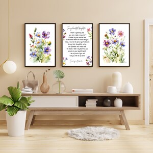 Conjunto de pôsteres de arte em aquarela de flores silvestres para impressão, conjunto de 3 estampas, decoração para quarto de menina, berçário para minha filha, carta da mãe, lembrança digital