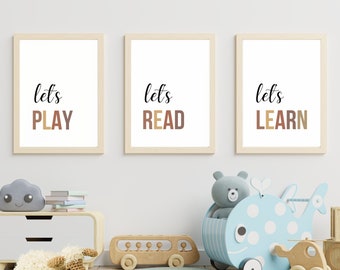 Playroom Prints: Let's Play, Read, Learn - Nursery Wall Art (Digital File)