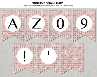 Blush Pink Glitter Alphabet Banner, Printable Party Decor (PDF)