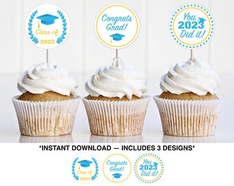 Graduation Cupcake Toppers, Light Blue Graduation Cupcake Toppers 2023, Printable Cupcake Toppers, Graduation 2023 Decoration, Class of 2023