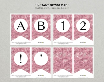 Pink Glitter Alphabet Banner, Printable Party Decoration (PDF)