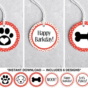 Dog Favor Tags, Puppy Party Favors, Red Dog Theme, Dog Party Gift Tags, Printable Dog Birthday Tags, Puppy Birthday Party, Instant Download