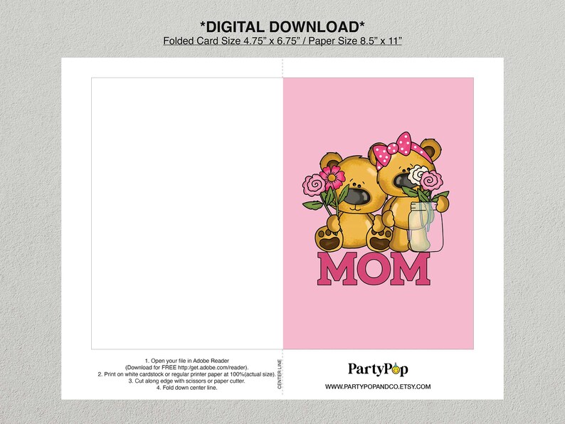 Printable Mothers Day Card, Happy Mother's Day Printable Card, Folding ...