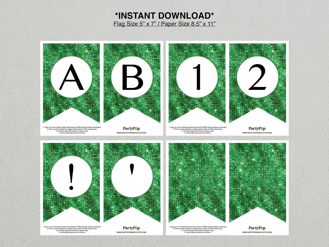 Emerald Green Glitter Alphabet Banner Printable DIY Banner Etsy