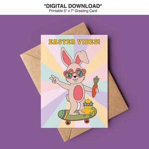 Ambiance de Pâques ! Carte de voeux, Groovy Easter Bunny Rabbit et Chick Printable Card, 70's Printable 5x7 Card, Retro Vibe Card, Instant Download