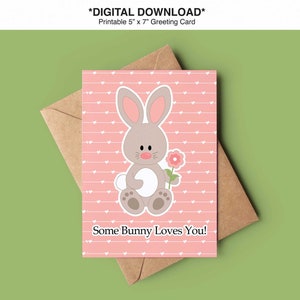 Un lapin vous aime ! Carte de voeux, carte de lapin mignon, Joyeuses Pâques carte imprimable 5 x 7, carte vierge de lapin de Pâques, téléchargement immédiat
