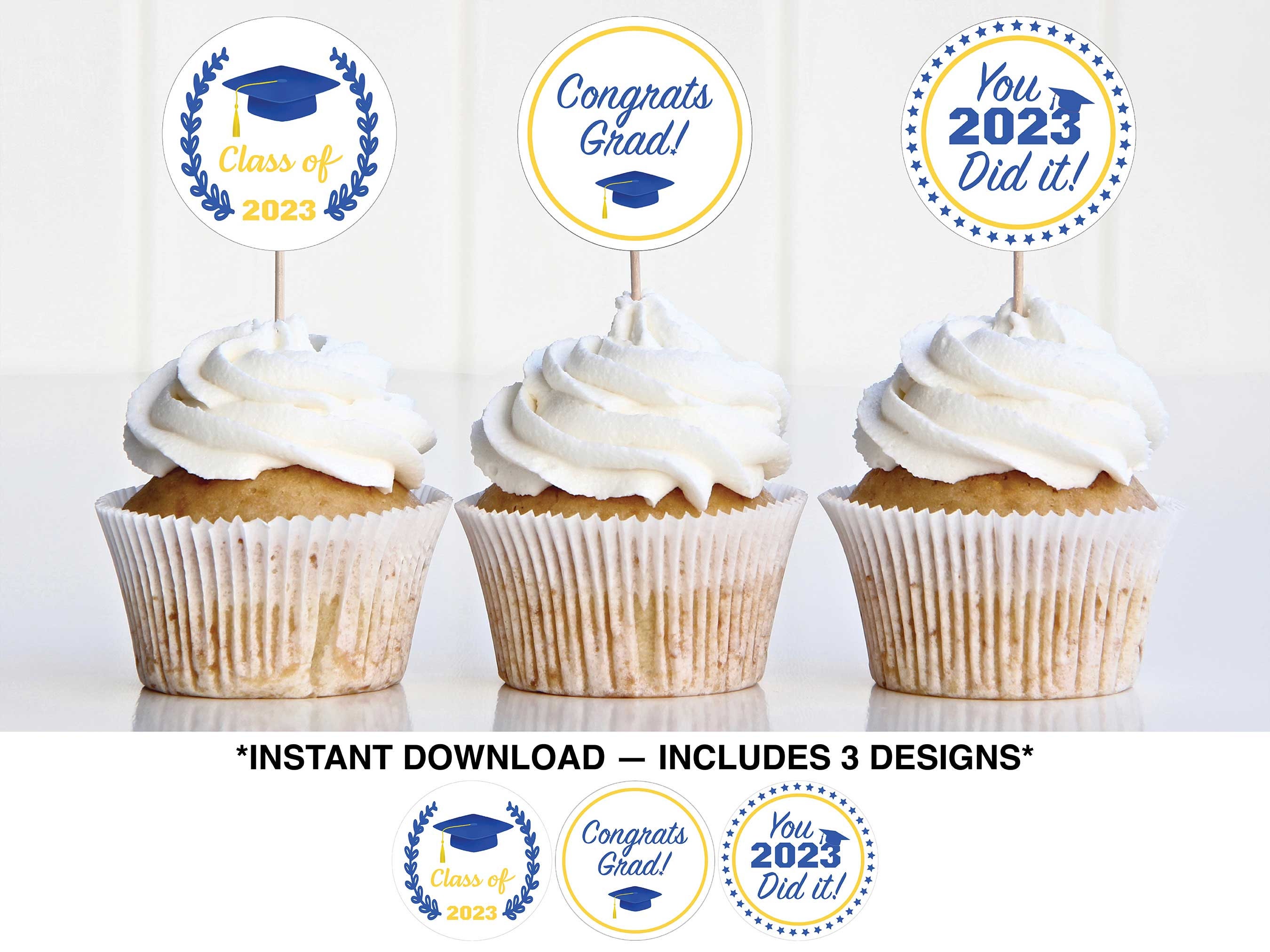 Graduation Cupcake Toppers, Blue Graduation Cupcake Toppers 2023