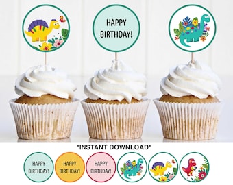 Printable Dinosaur Birthday Cupcake Toppers (Digital Download)