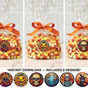 Printable Halloween Stained Glass Candy Bag Stickers, Printable Stain Glass Halloween, Candy Bag Tag, Halloween Favor Tag, Instant Download