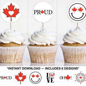 Printable Canada Day Cupcake Toppers, Canada Party Decor, Maple Leaf Cupcake Topper, Canadian Cupcake Topper, Canada Decor,Instant Download