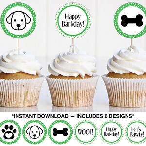 Printable Dog Party Cupcake Toppers , Dog Birthday Party Printable , Blue Dog Theme Birthday Party, Dog Party Cake Topper,Instant Download