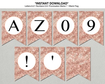 Champagne Glitter Alphabet Banner, A-Z Numbers, Party Decoration (Instant Download PDF)