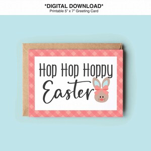 Carte de voeux de Pâques Hop Hop Hoppy, carte vierge lapin mignon, carte imprimable 5 x 7, carte imprimable lapin de Pâques, téléchargement immédiat, PDF