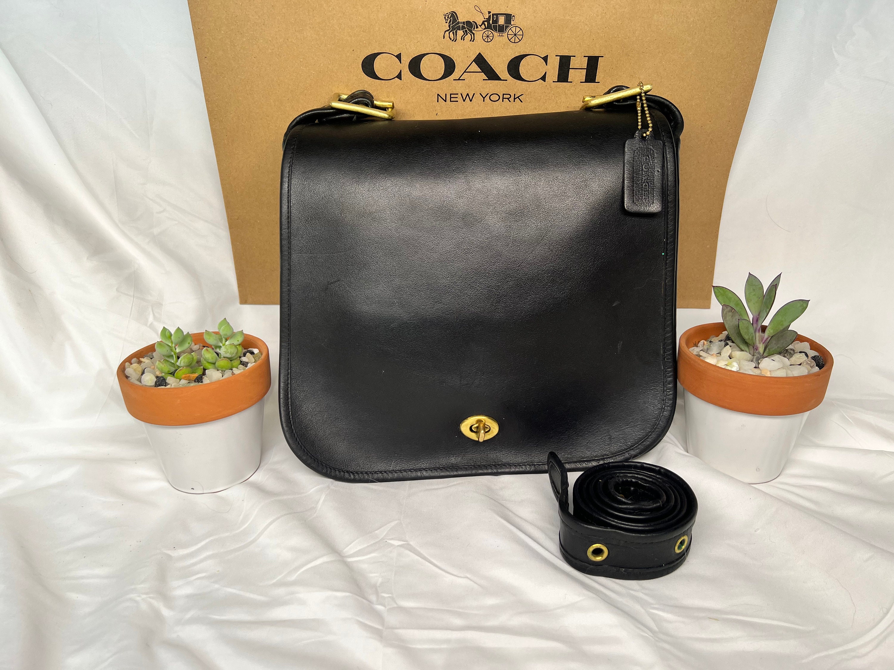 Vintage 90's Coach Stewardess 9525 Black Leather Crossbody Purse