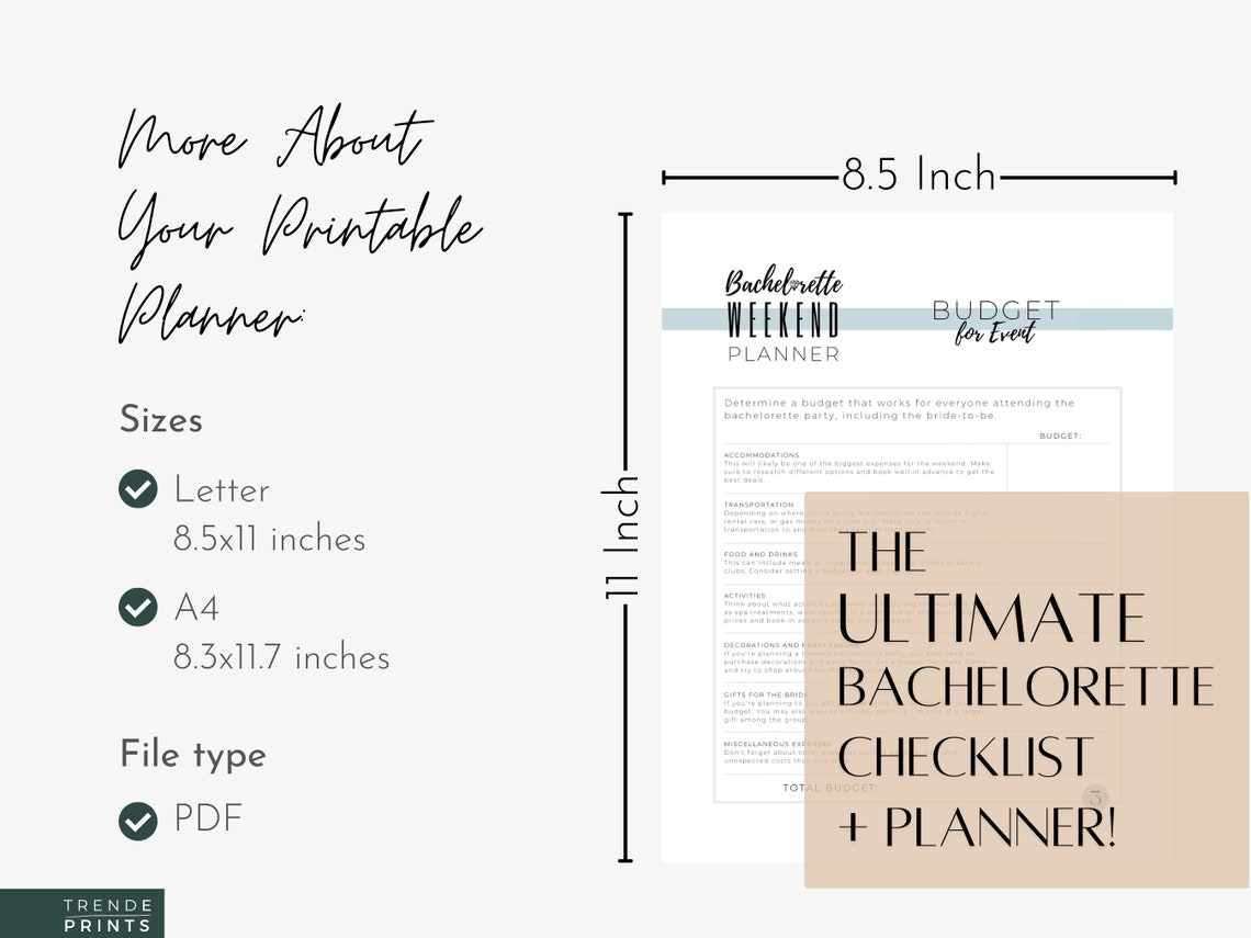 Bach Weekend Itinerary, Printable Planner Checklist, Bachelorette ...