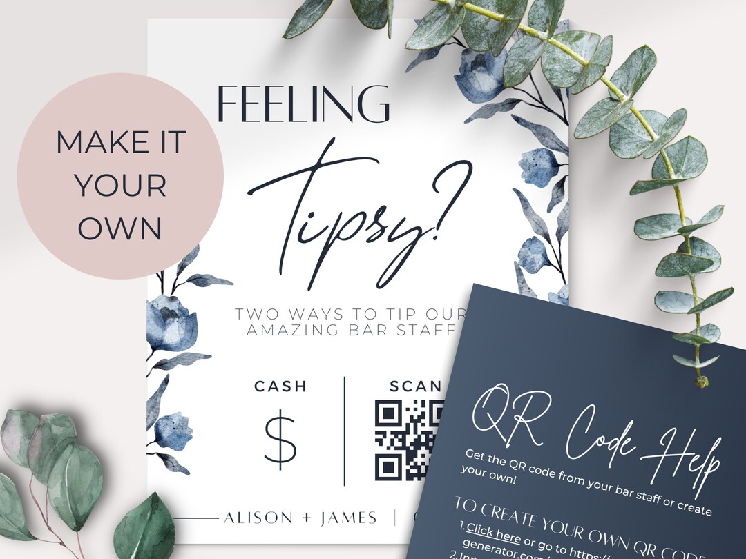Feeling Tipsy Bartender Tip Sign Template, QR Code Tips Sign, Bar ...