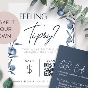 Gefühl beschwipst Barkeeper Tipp Zeichen Vorlage, QR Code Tipps Zeichen, Bar Tender Tipps, Hochzeit Zeichen Events, Venmo QR Code Zeichen, DIY Tip Jar Zeichen