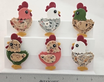 Ímãs de geladeira com galinhas charmosas - Decoração rústica para sua geladeira! Ímãs de geladeira artesanais: Casa e Jardim. Arte campestre para geladeira.